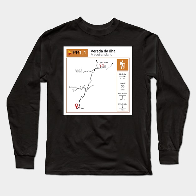 Madeira Island PR1.1 VEREDA DA ILHA trail map Long Sleeve T-Shirt by Donaby